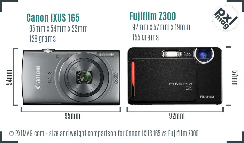 Canon IXUS 165 vs Fujifilm Z300 size comparison