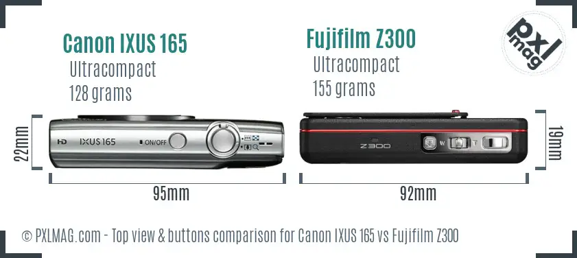 Canon IXUS 165 vs Fujifilm Z300 top view buttons comparison