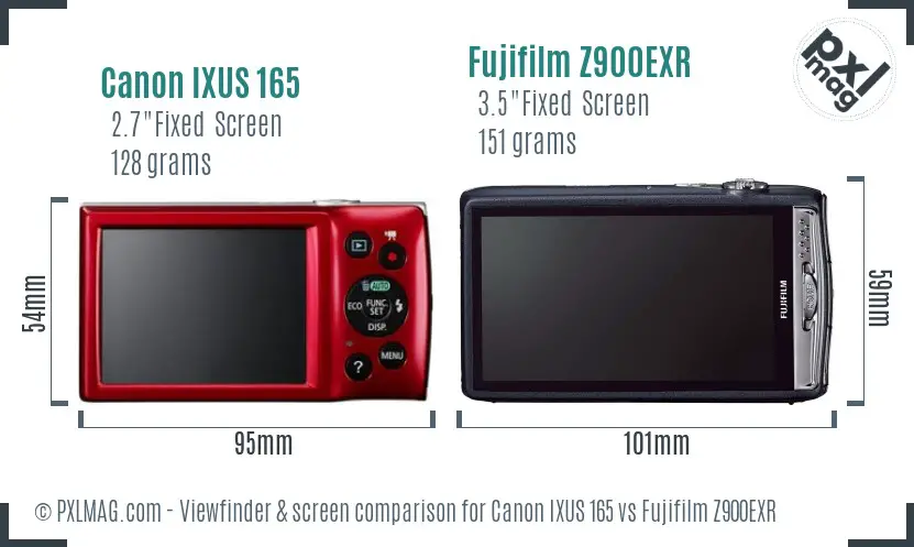 Canon IXUS 165 vs Fujifilm Z900EXR Screen and Viewfinder comparison