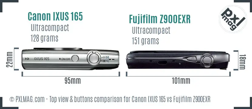 Canon IXUS 165 vs Fujifilm Z900EXR top view buttons comparison