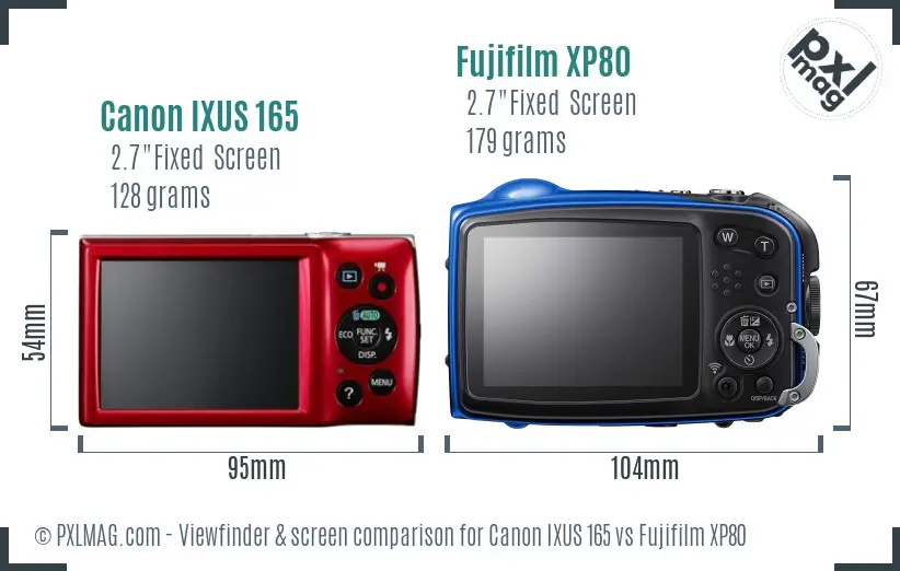 Canon IXUS 165 vs Fujifilm XP80 Screen and Viewfinder comparison