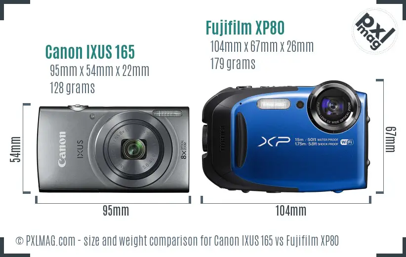Canon IXUS 165 vs Fujifilm XP80 size comparison