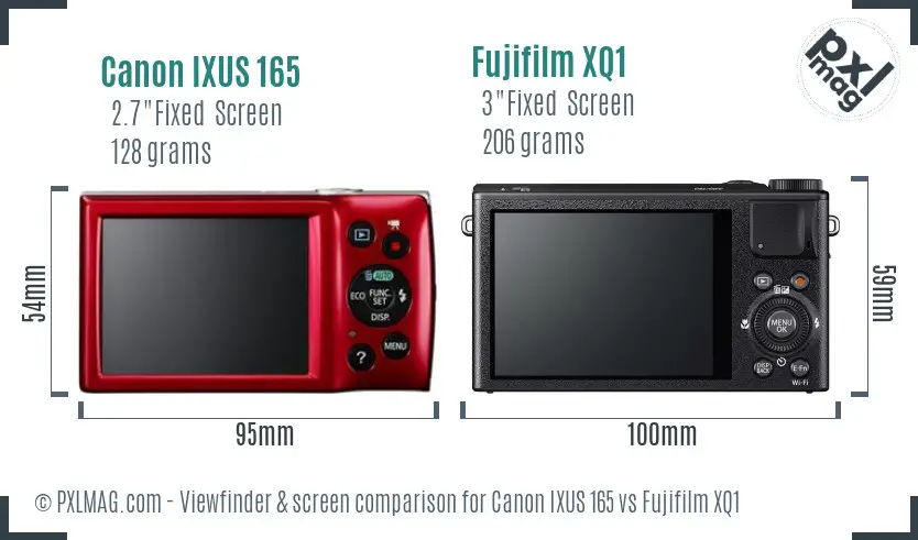 Canon IXUS 165 vs Fujifilm XQ1 Screen and Viewfinder comparison