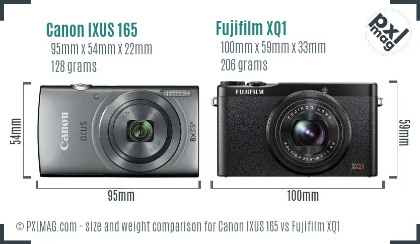 Canon IXUS 165 vs Fujifilm XQ1 size comparison