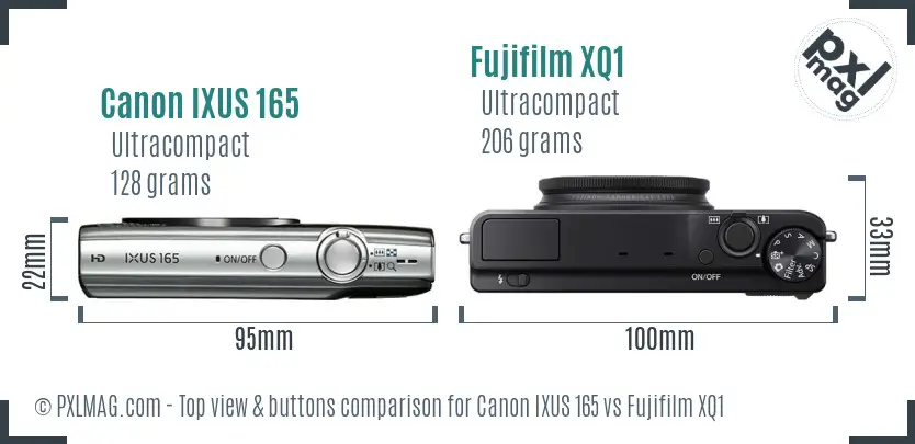 Canon IXUS 165 vs Fujifilm XQ1 top view buttons comparison