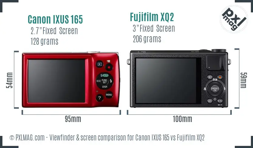 Canon IXUS 165 vs Fujifilm XQ2 Screen and Viewfinder comparison