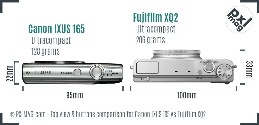 Canon IXUS 165 vs Fujifilm XQ2 top view buttons comparison