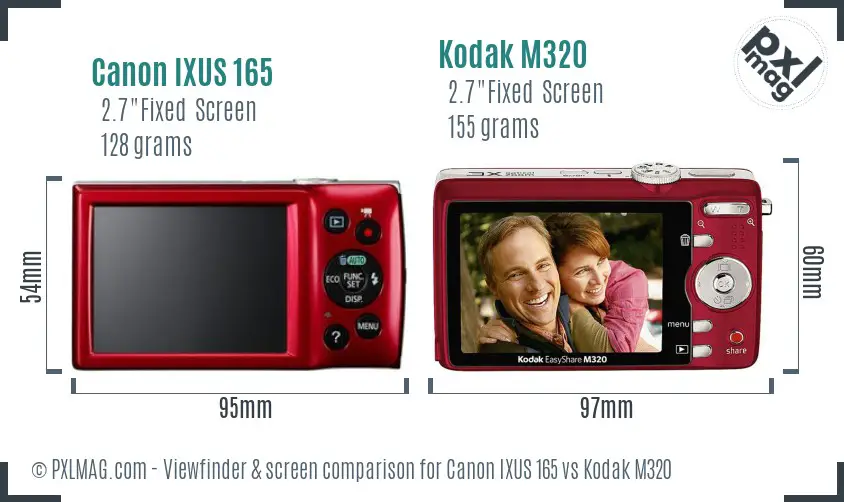 Canon IXUS 165 vs Kodak M320 Screen and Viewfinder comparison
