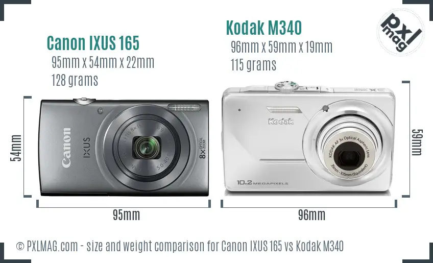 Canon IXUS 165 vs Kodak M340 size comparison