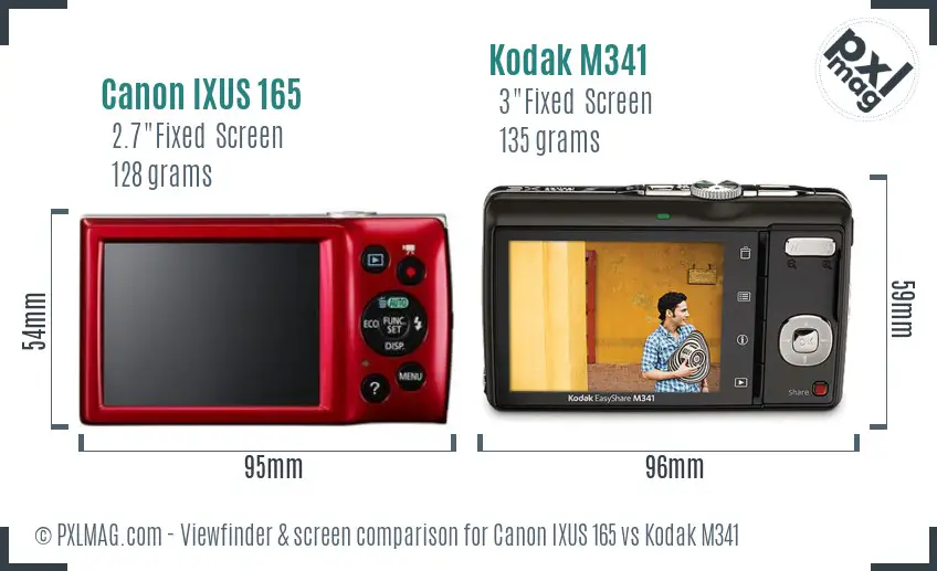 Canon IXUS 165 vs Kodak M341 Screen and Viewfinder comparison