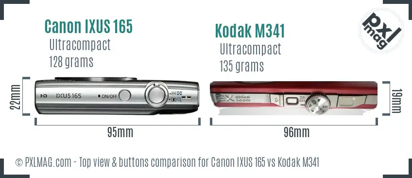 Canon IXUS 165 vs Kodak M341 top view buttons comparison