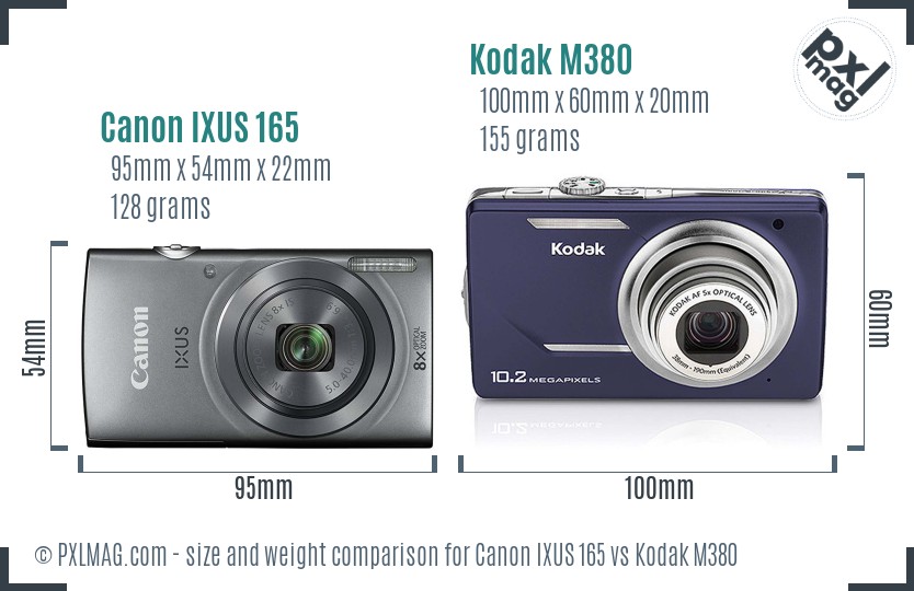 Canon IXUS 165 vs Kodak M380 size comparison