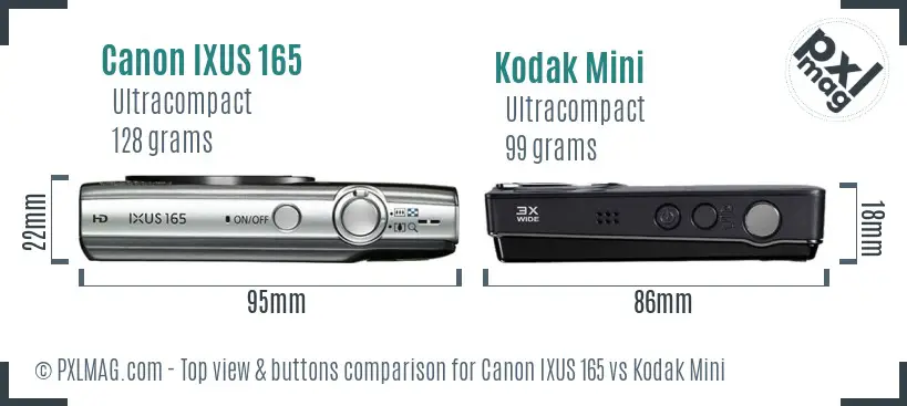 Canon IXUS 165 vs Kodak Mini top view buttons comparison