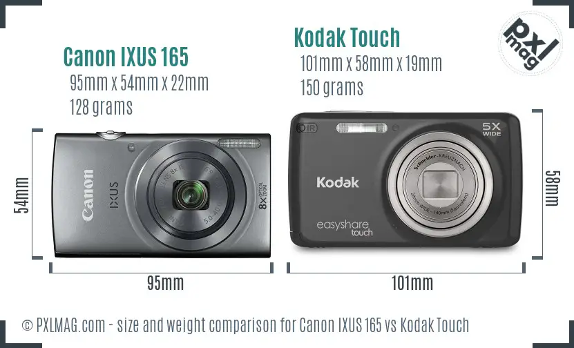 Canon IXUS 165 vs Kodak Touch size comparison