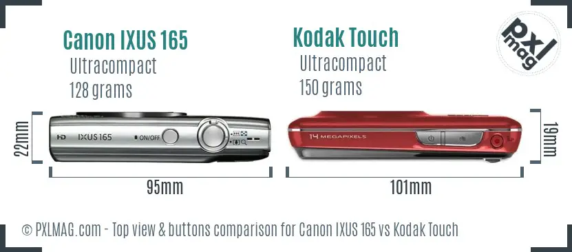 Canon IXUS 165 vs Kodak Touch top view buttons comparison