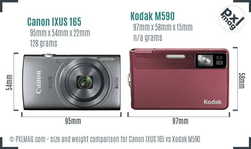 Canon IXUS 165 vs Kodak M590 size comparison