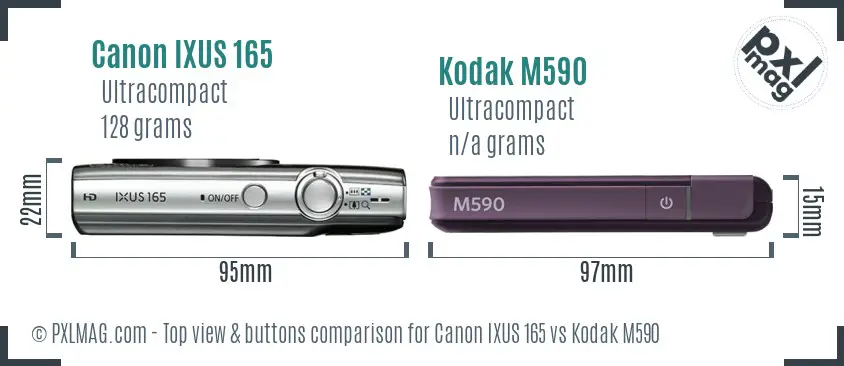 Canon IXUS 165 vs Kodak M590 top view buttons comparison