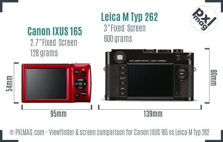 Canon IXUS 165 vs Leica M Typ 262 Screen and Viewfinder comparison