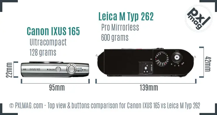 Canon IXUS 165 vs Leica M Typ 262 top view buttons comparison