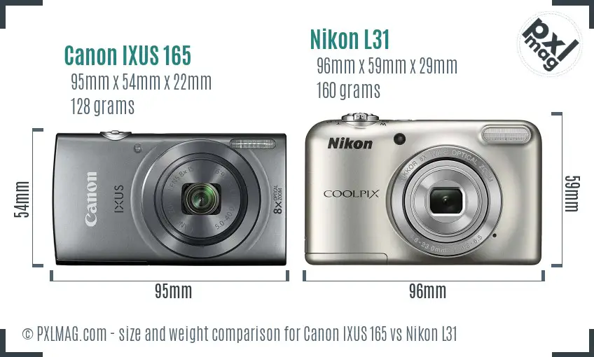 Canon IXUS 165 vs Nikon L31 size comparison