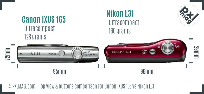 Canon IXUS 165 vs Nikon L31 top view buttons comparison