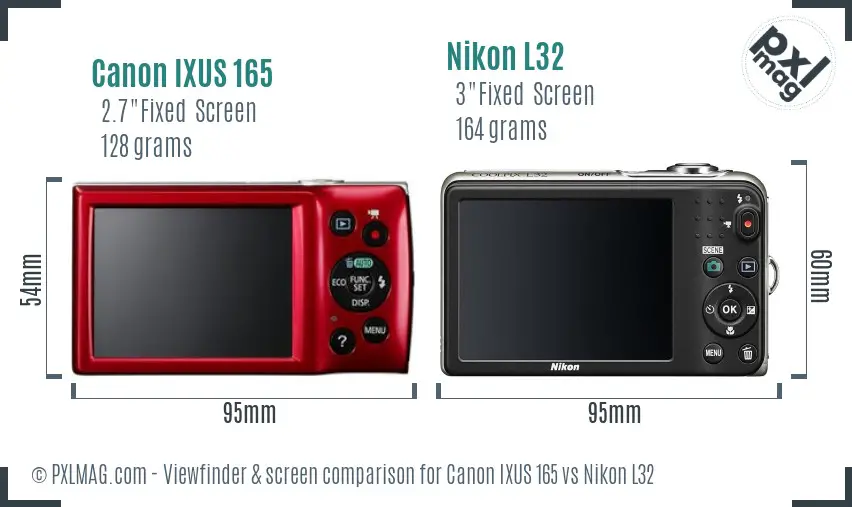 Canon IXUS 165 vs Nikon L32 Screen and Viewfinder comparison