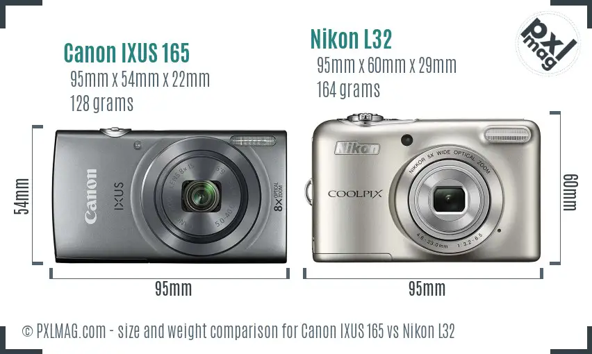 Canon IXUS 165 vs Nikon L32 size comparison