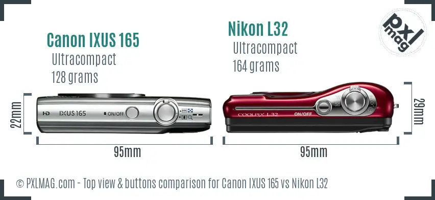 Canon IXUS 165 vs Nikon L32 top view buttons comparison