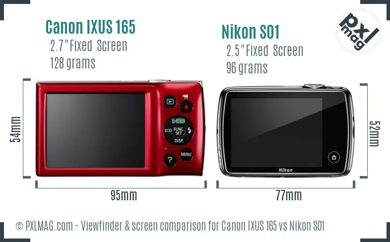 Canon IXUS 165 vs Nikon S01 Screen and Viewfinder comparison