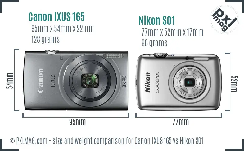 Canon IXUS 165 vs Nikon S01 size comparison