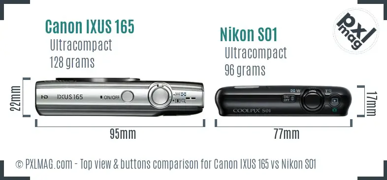 Canon IXUS 165 vs Nikon S01 top view buttons comparison