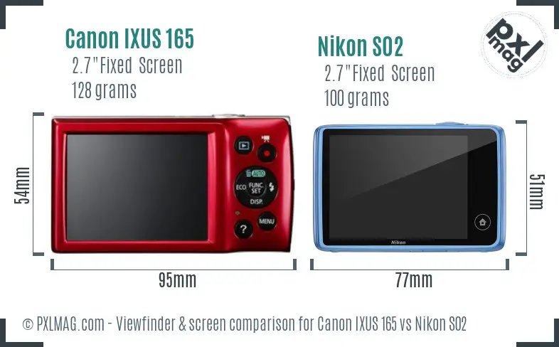 Canon IXUS 165 vs Nikon S02 Screen and Viewfinder comparison