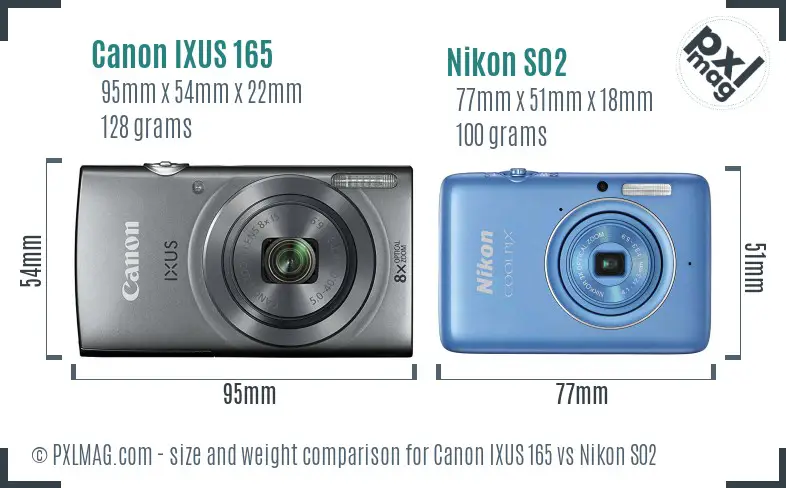 Canon IXUS 165 vs Nikon S02 size comparison