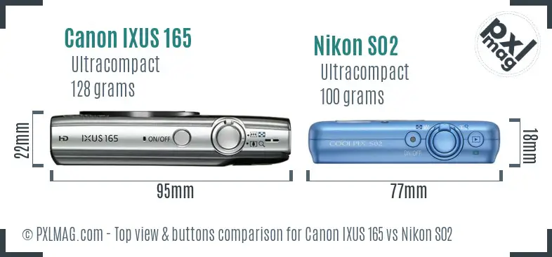 Canon IXUS 165 vs Nikon S02 top view buttons comparison