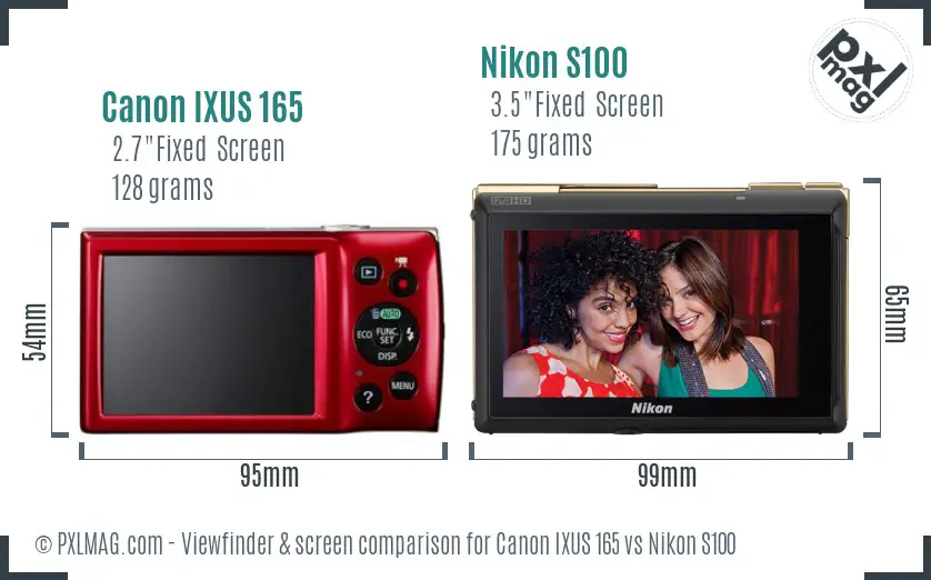 Canon IXUS 165 vs Nikon S100 Screen and Viewfinder comparison Canon IXUS 165 vs Nikon S100 Screen and Viewfinder comparison