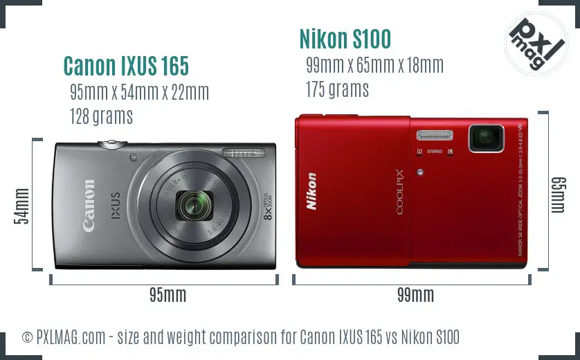 Canon IXUS 165 vs Nikon S100 size comparison Canon IXUS 165 vs Nikon S100 size comparison