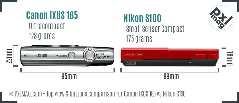 Canon IXUS 165 vs Nikon S100 top view buttons comparison Canon IXUS 165 vs Nikon S100 top view buttons comparison