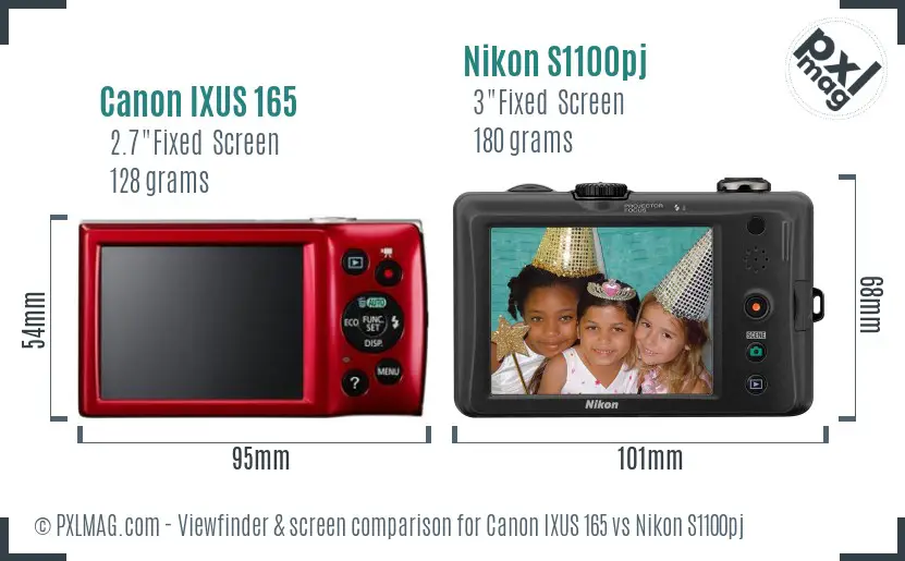 Canon IXUS 165 vs Nikon S1100pj Screen and Viewfinder comparison