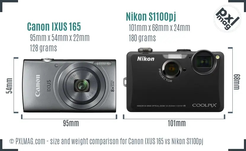 Canon IXUS 165 vs Nikon S1100pj size comparison
