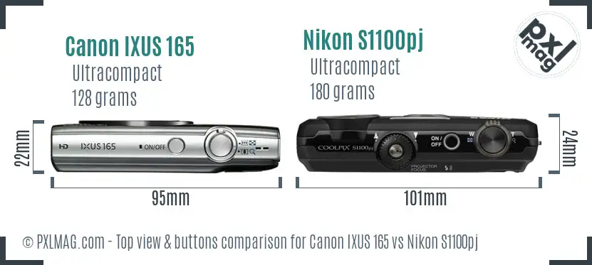 Canon IXUS 165 vs Nikon S1100pj top view buttons comparison