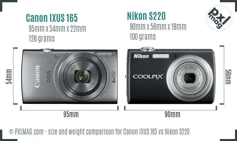 Canon IXUS 165 vs Nikon S220 size comparison Canon IXUS 165 vs Nikon S220 size comparison