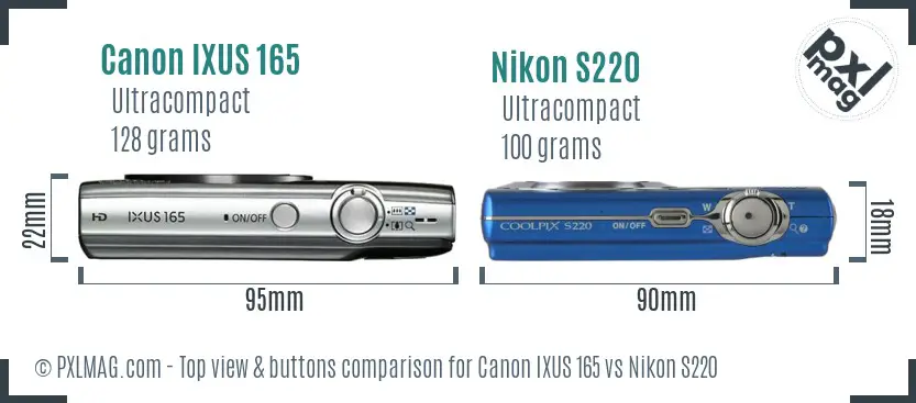 Canon IXUS 165 vs Nikon S220 top view buttons comparison Canon IXUS 165 vs Nikon S220 top view buttons comparison