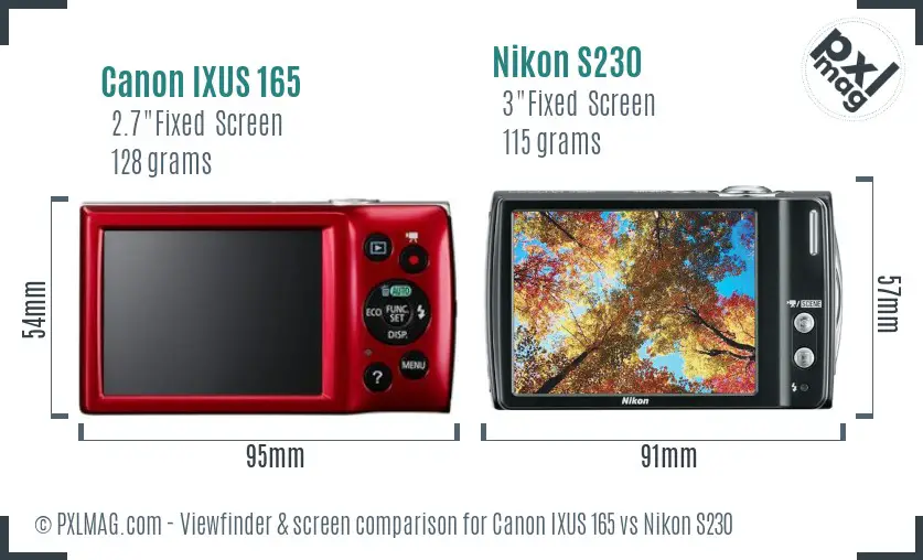 Canon IXUS 165 vs Nikon S230 Screen and Viewfinder comparison