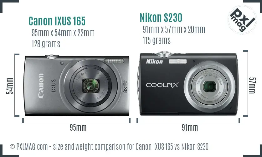 Canon IXUS 165 vs Nikon S230 size comparison
