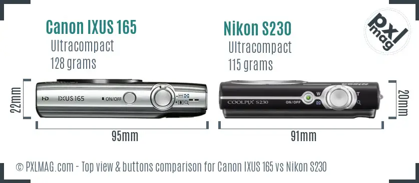 Canon IXUS 165 vs Nikon S230 top view buttons comparison