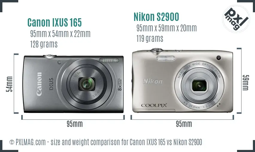 Canon IXUS 165 vs Nikon S2900 size comparison