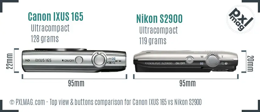 Canon IXUS 165 vs Nikon S2900 top view buttons comparison
