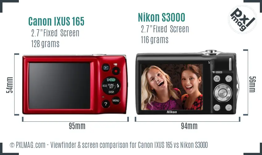 Canon IXUS 165 vs Nikon S3000 Screen and Viewfinder comparison