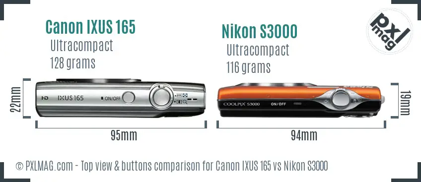 Canon IXUS 165 vs Nikon S3000 top view buttons comparison
