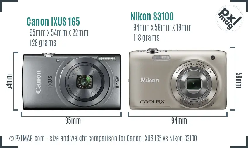 Canon IXUS 165 vs Nikon S3100 size comparison